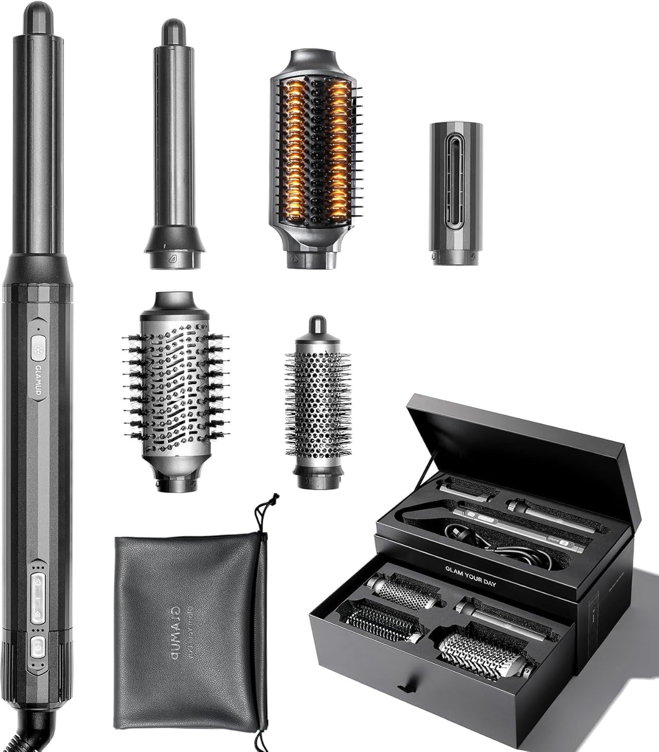Fusionpro 6-In-1 Hot Air Styler & Thermal Brush, 2X Coanda Wrap Curler with 1.25" Barrel for Better Suction & Long-Lasting Curls, Dual-Power Fast Shiny Straightening, Sleek Black Set