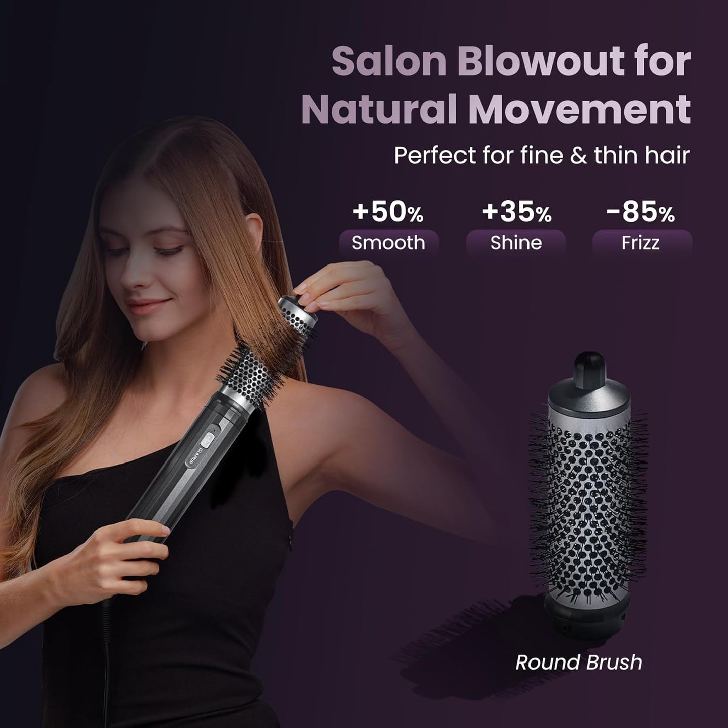 Fusionpro 6-In-1 Hot Air Styler & Thermal Brush, 2X Coanda Wrap Curler with 1.25" Barrel for Better Suction & Long-Lasting Curls, Dual-Power Fast Shiny Straightening, Sleek Black Set