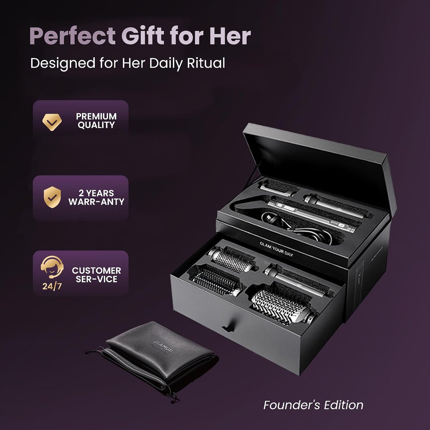 Fusionpro 6-In-1 Hot Air Styler & Thermal Brush, 2X Coanda Wrap Curler with 1.25" Barrel for Better Suction & Long-Lasting Curls, Dual-Power Fast Shiny Straightening, Sleek Black Set